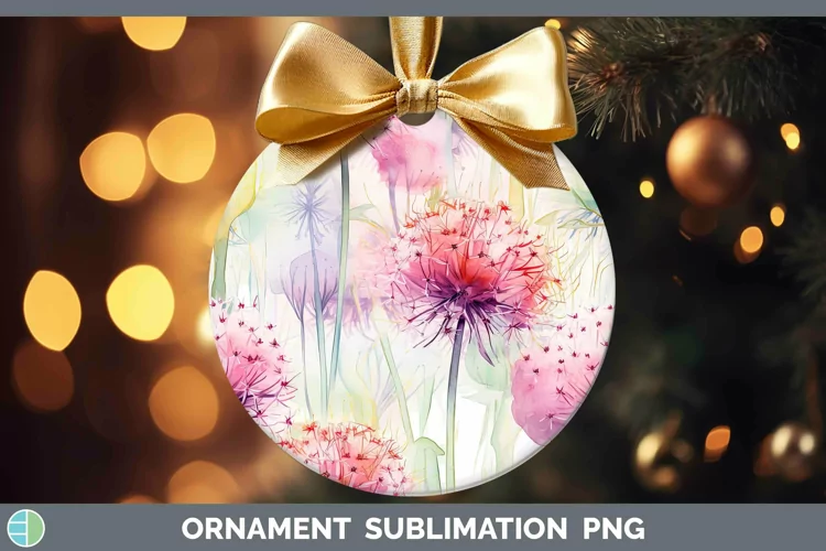 Watercolor Flowers Allium Ornament Sublimation Bauble Design