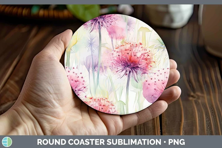 Watercolor Flowers Allium Round Coaster Sublimation Coaster
