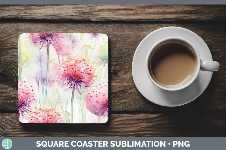 Watercolor Flowers Allium Square Coaster Sublimation Coaster