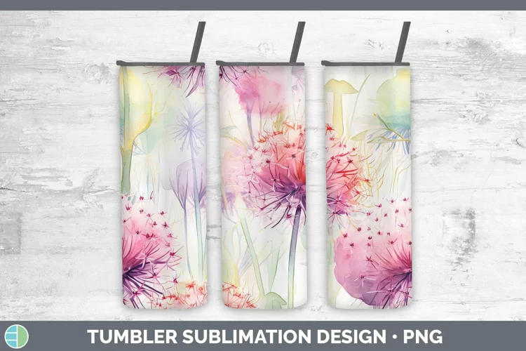 Watercolor Flowers Allium Tumbler Sublimation 20 oz Skinny T