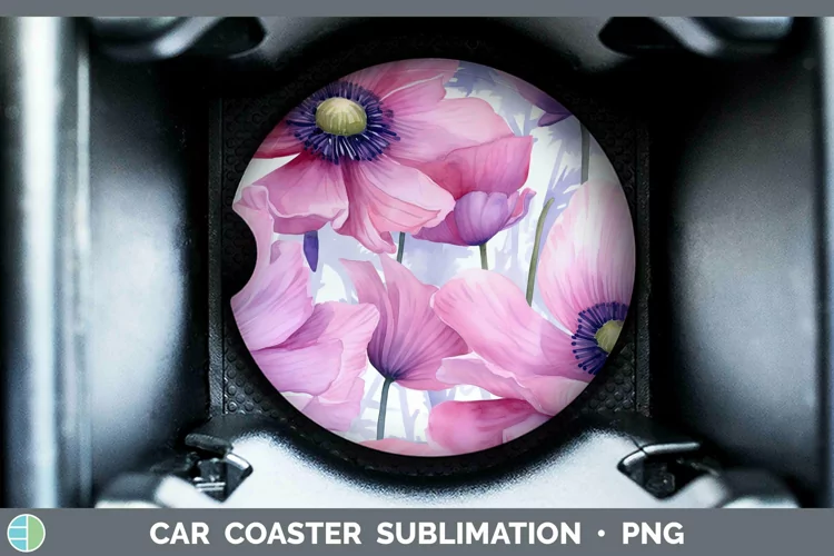 Watercolor Flowers Anemone Car Coaster Sublimation Coaster D