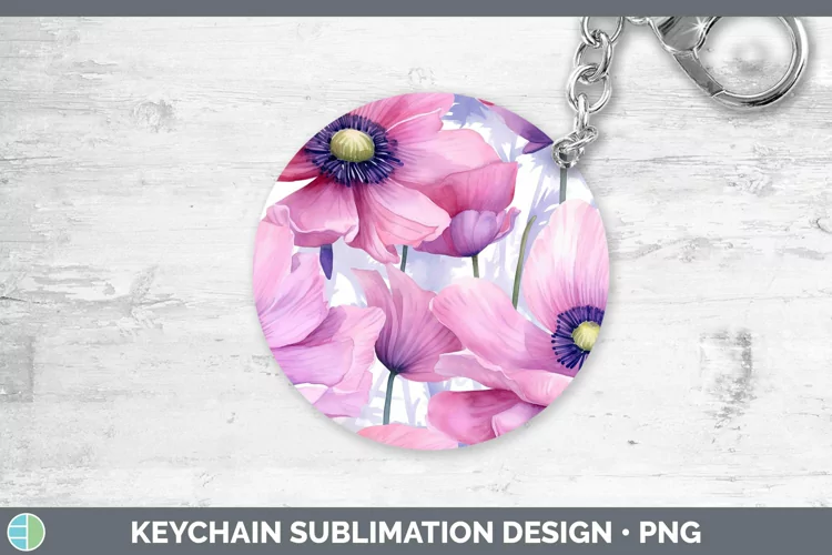 Watercolor Flowers Anemone Keychain Sublimation Keyring Desi