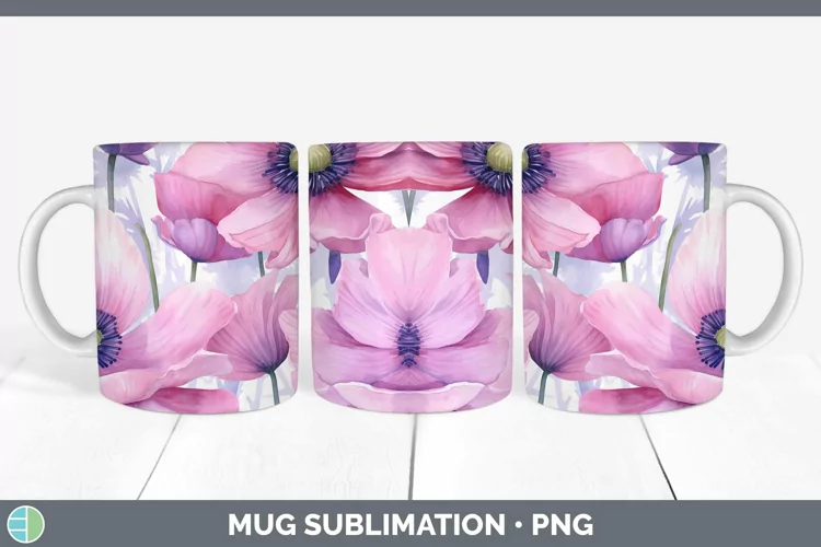 Watercolor Flowers Anemone Mug Wrap Sublimation Coffee Cup D