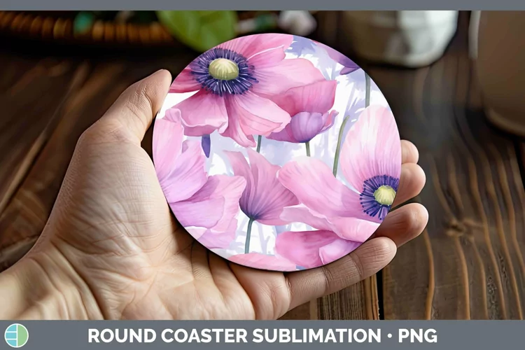 Watercolor Flowers Anemone Round Coaster Sublimation Coaster