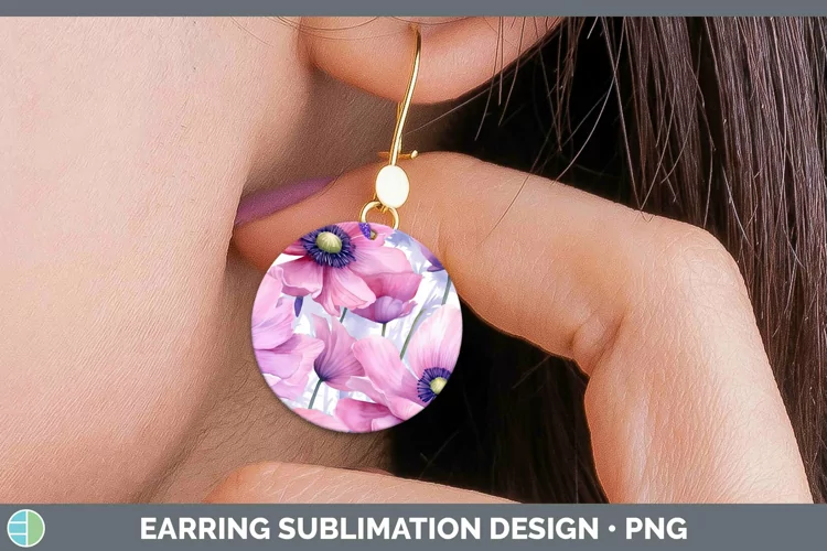 Watercolor Flowers Anemone Round Earrings Sublimation Earrin