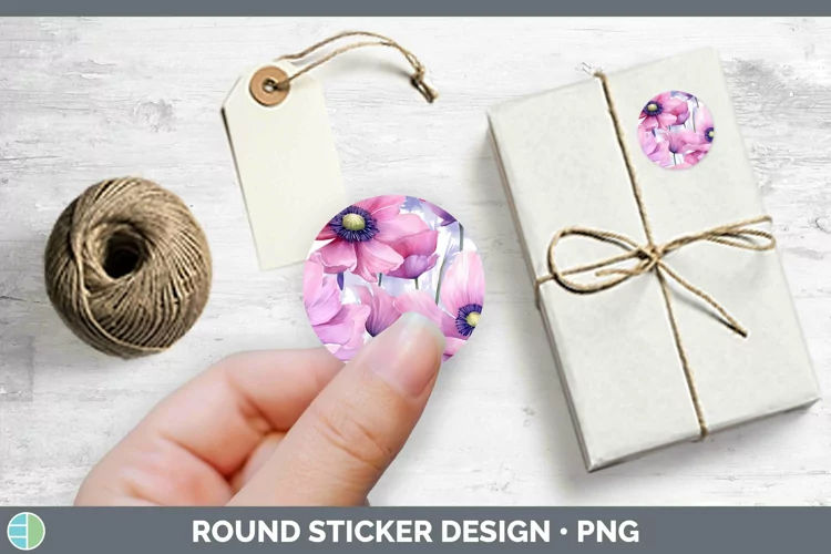 Watercolor Flowers Anemone Stickers | Round Labels Designs