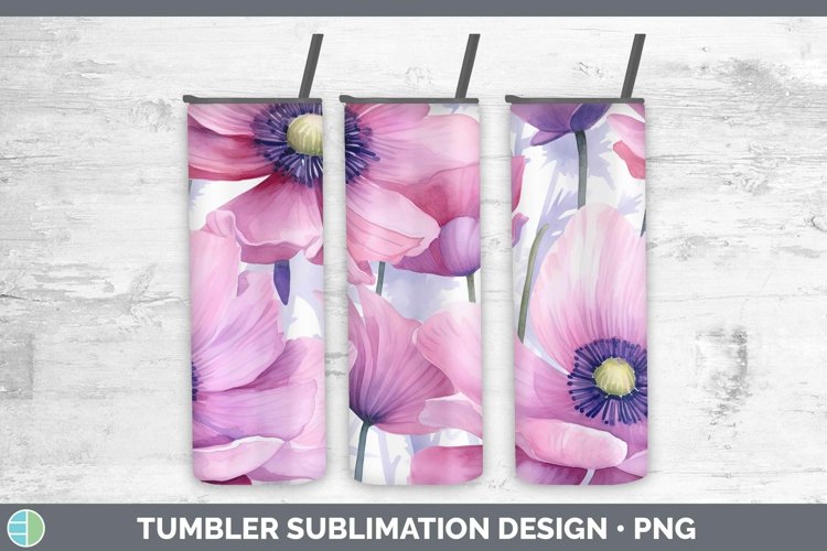 Watercolor Flowers Anemone Tumbler Sublimation 20 oz Skinny