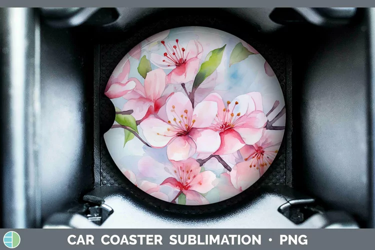 Watercolor Flowers Apple Blossom Car Coaster Sublimation Coa