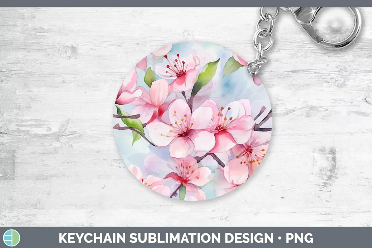 Watercolor Flowers Apple Blossom Keychain Sublimation Keyrin