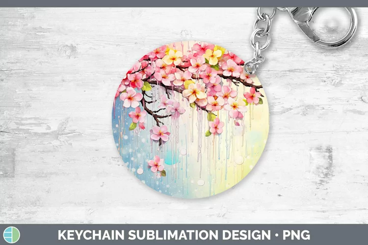 Watercolor Flowers Apple Blossom Keychain Sublimation Keyrin