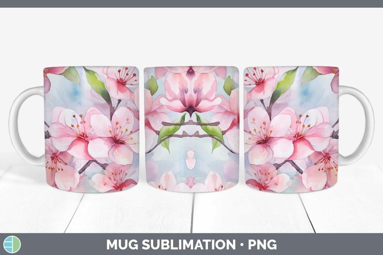 Watercolor Flowers Apple Blossom Mug Wrap Sublimation Coffee