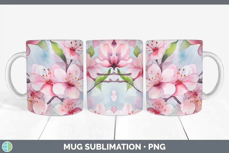 Watercolor Flowers Apple Blossom Mug Wrap Sublimation Coffee