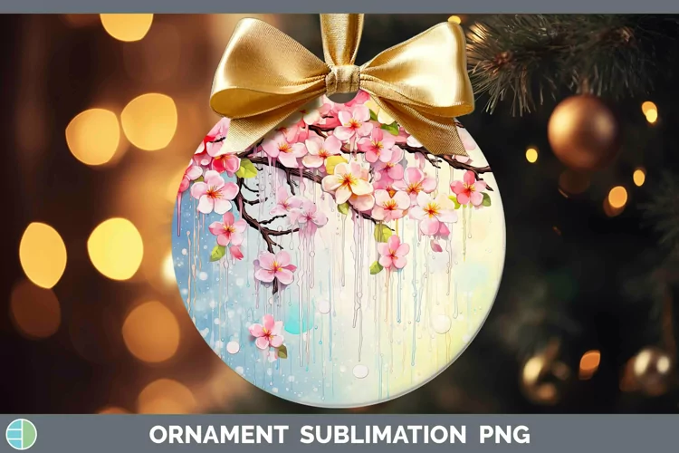 Watercolor Flowers Apple Blossom Ornament Sublimation Bauble