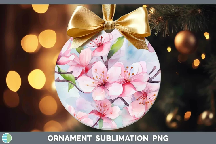 Watercolor Flowers Apple Blossom Ornament Sublimation Bauble