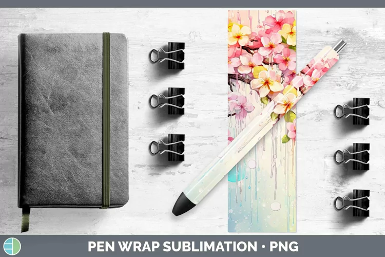 Watercolor Flowers Apple Blossom Pen Wrap Sublimation Epoxy