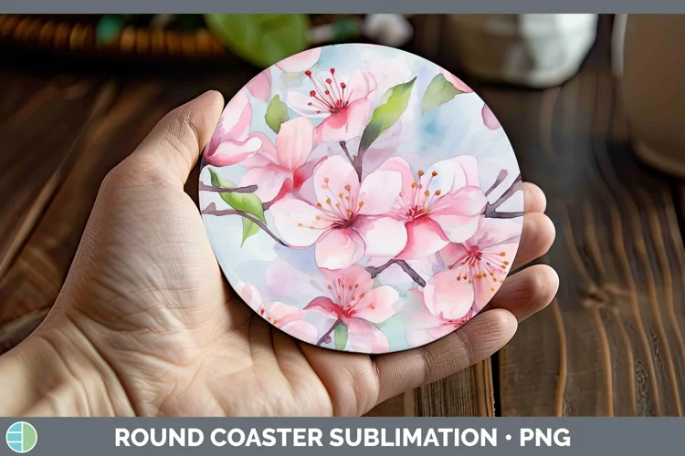 Watercolor Flowers Apple Blossom Round Coaster Sublimation C