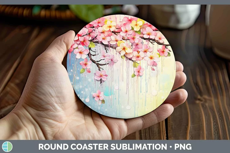 Watercolor Flowers Apple Blossom Round Coaster Sublimation C