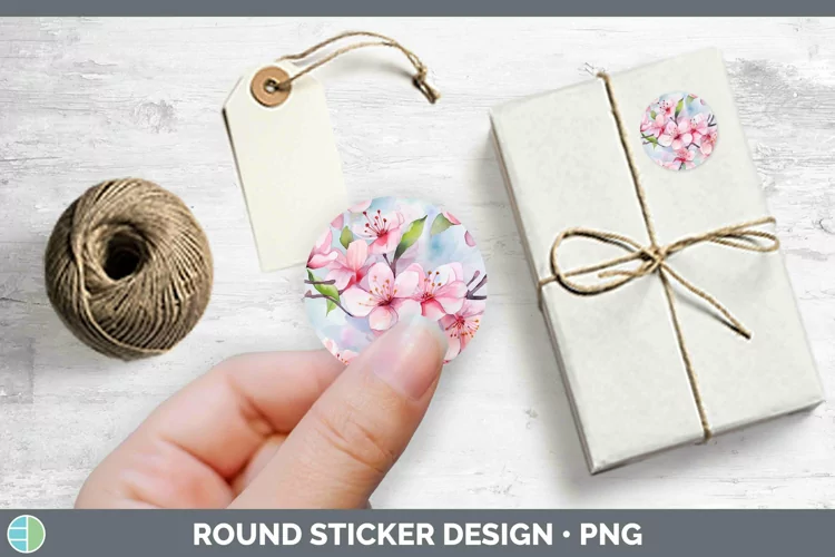 Watercolor Flowers Apple Blossom Stickers | Round Labels Des