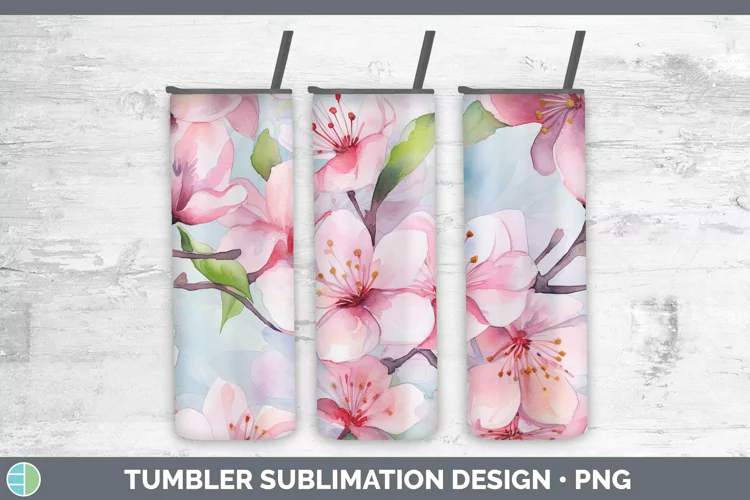 Watercolor Flowers Apple Blossom Tumbler Sublimation 20 oz S