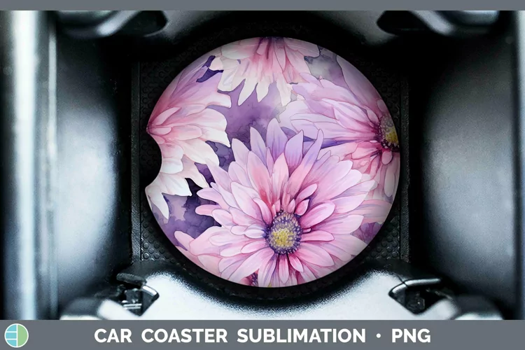 Watercolor Flowers Aster Car Coaster Sublimation Coaster Des