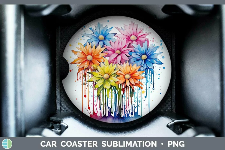 Watercolor Flowers Aster Car Coaster Sublimation Coaster Des