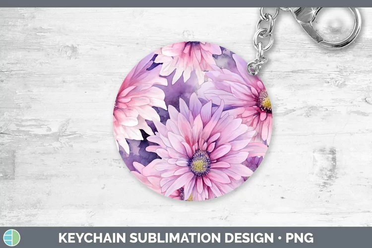Watercolor Flowers Aster Keychain Sublimation Keyring Design
