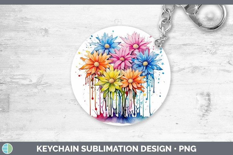 Watercolor Flowers Aster Keychain Sublimation Keyring Design