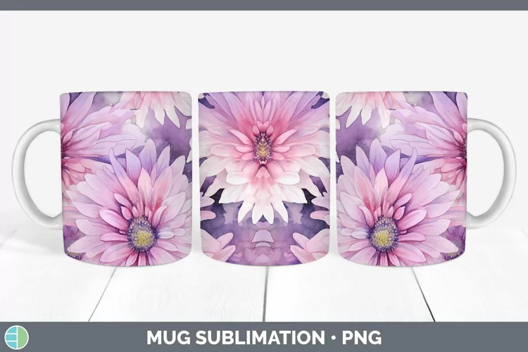 Watercolor Flowers Aster Mug Wrap Sublimation Coffee Cup Des