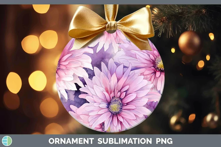 Watercolor Flowers Aster Ornament Sublimation Bauble Designs
