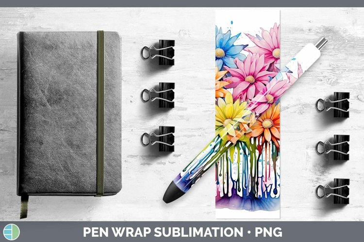 Watercolor Flowers Aster Pen Wrap Sublimation Epoxy Pen Desi