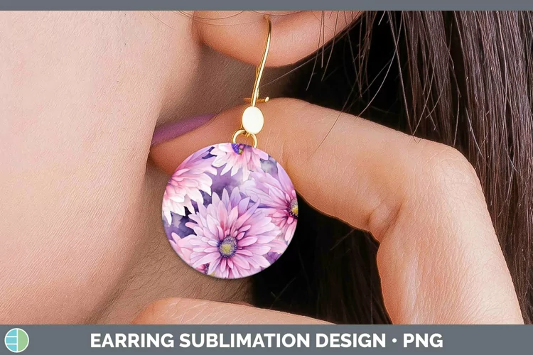Watercolor Flowers Aster Round Earrings Sublimation Earrings