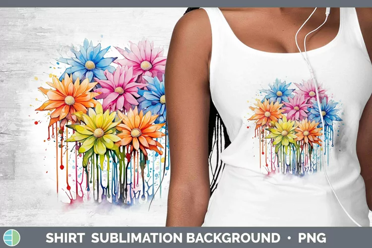 Watercolor Flowers Aster Shirt Sublimation Sublimation Backg