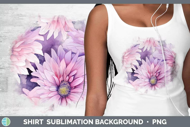 Watercolor Flowers Aster Shirt Sublimation Sublimation Backg