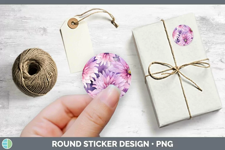 Watercolor Flowers Aster Stickers | Round Labels Designs
