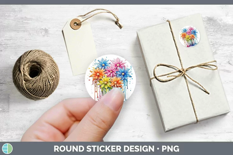 Watercolor Flowers Aster Stickers | Round Labels Designs