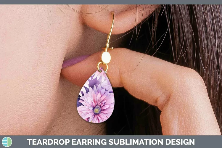 Watercolor Flowers Aster Teardrop Earrings Sublimation Earri