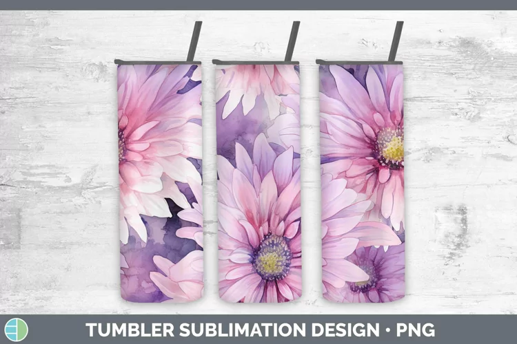 Watercolor Flowers Aster Tumbler Sublimation 20 oz Skinny Tu