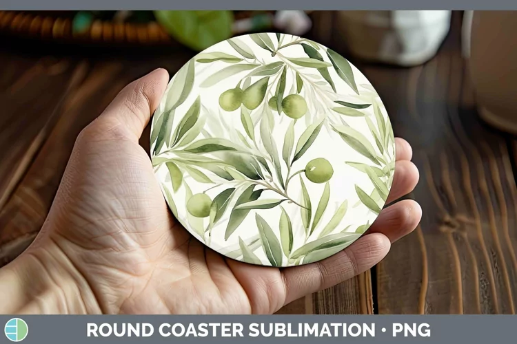 Watercolor Flowers Avocado Round Coaster Sublimation Coaster