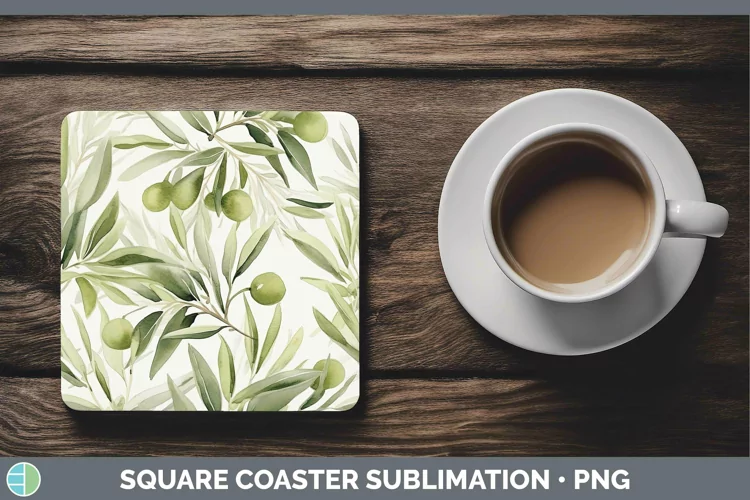 Watercolor Flowers Avocado Square Coaster Sublimation Coaste
