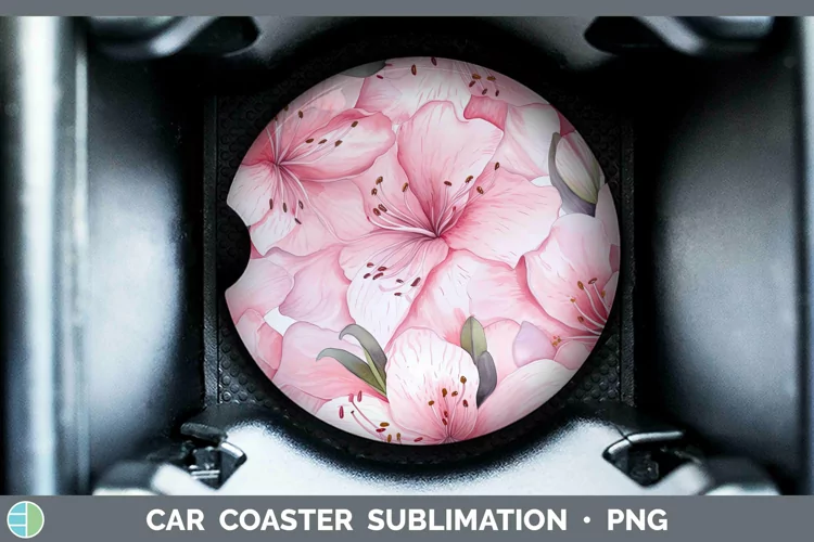 Watercolor Flowers Azalea Car Coaster Sublimation Coaster De