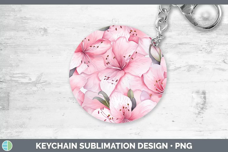 Watercolor Flowers Azalea Keychain Sublimation Keyring Desig
