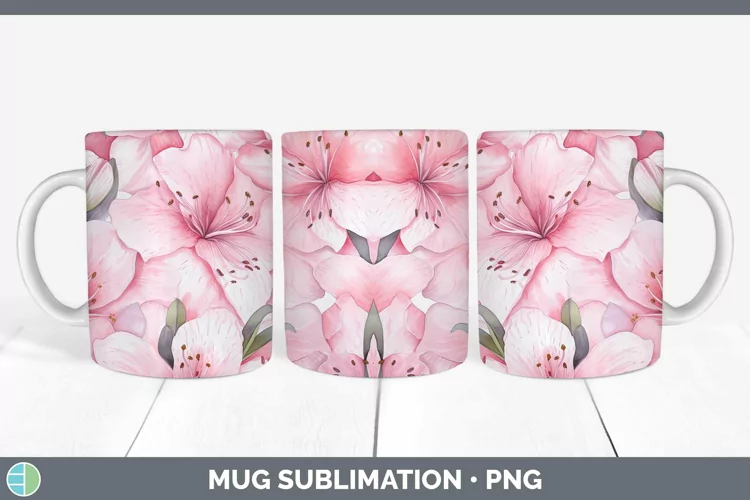 Watercolor Flowers Azalea Mug Wrap Sublimation Coffee Cup De