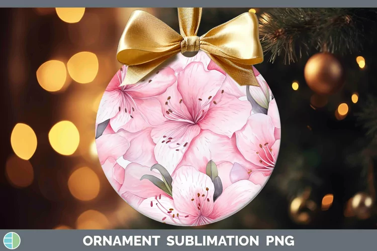 Watercolor Flowers Azalea Ornament Sublimation Bauble Design
