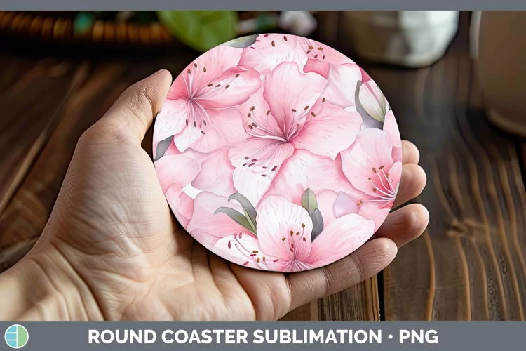 Watercolor Flowers Azalea Round Coaster Sublimation Coaster