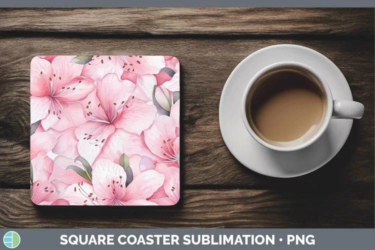 Watercolor Flowers Azalea Square Coaster Sublimation Coaster