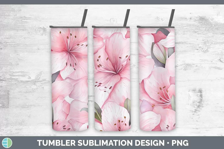 Watercolor Flowers Azalea Tumbler Sublimation 20 oz Skinny T