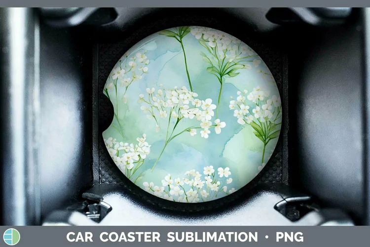 Watercolor Flowers Babys Breath Gypsophila Car Coaster Subli