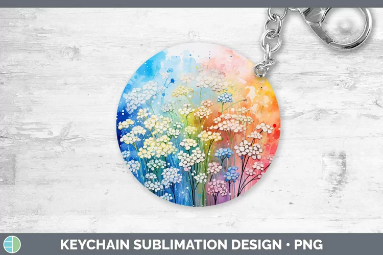 Watercolor Flowers Babys Breath Gypsophila Keychain Sublimat