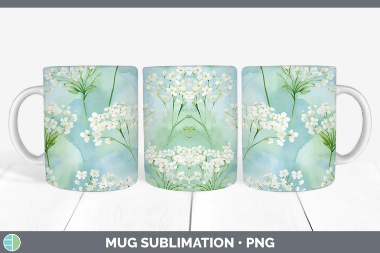 Watercolor Flowers Babys Breath Gypsophila Mug Wrap Sublimat
