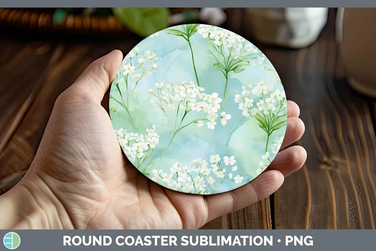 Watercolor Flowers Babys Breath Gypsophila Round Coaster Sub